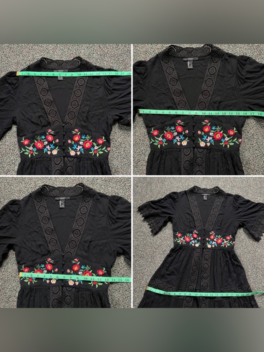 FOREVER21 Black Lace Trim Hem Flowy Embroidered Floral Corset Flowy Duster Dress - Picture 16 of 17